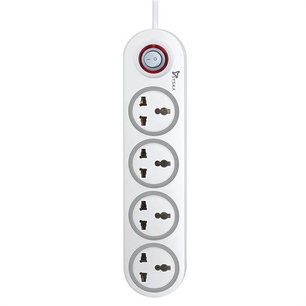 Syska EBS-0401A Plastic 240 Volts Essential 4-Socket Surge Protector with 2m Wire Length (White)